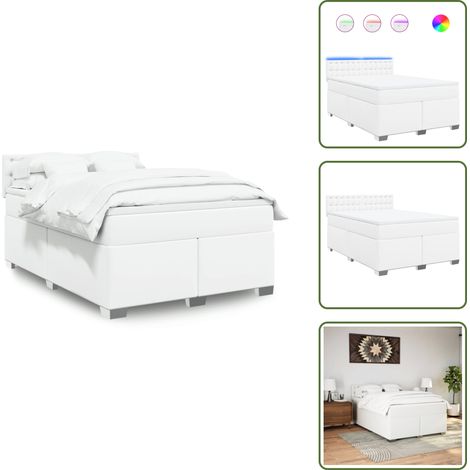 The Living Store Sommier à lattes de lit avec matelas Blanc 160x200cm Similicuir - Matelas à ressorts ensachés (1/5)