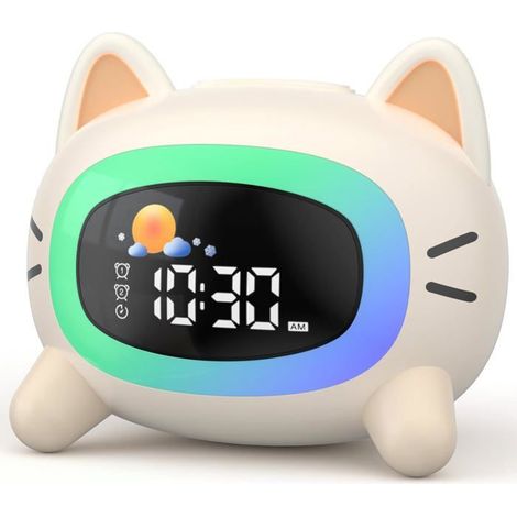 Réveil enfant jour/nuit éducatif – Veilleuse, machine sons – 2 alarmes, mode week-end (1/5)