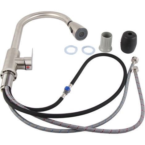 Robinet de cuisine mitigeur avec douchette télescopique en acier inoxydable 304, pour évier (1/5)