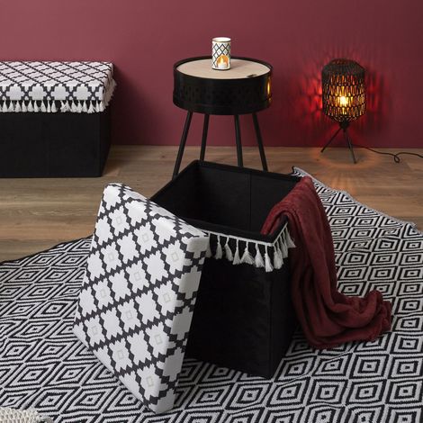 Pouf Pliable & Coffre "mirage" 38cm Noir & Blanc (1/5)