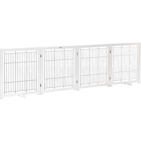 Barrière de sécurité en bois, barrière pour chien, barrière de protection, porte de sécurité, acier, blanc, 305 x 35,5 x 82 cm