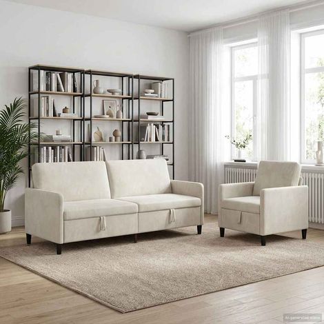 vidaXL Canapé avec rangement 2 pc Crème Polyester (1/5)