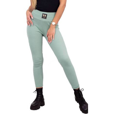 Leggings a coste a vita alta color menta scuro