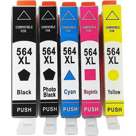 Lot de 5 cartouches d'encre compatibles HP564X pour imprimantes HP Photosmart D5445, D5460 et D5463 (1/4)