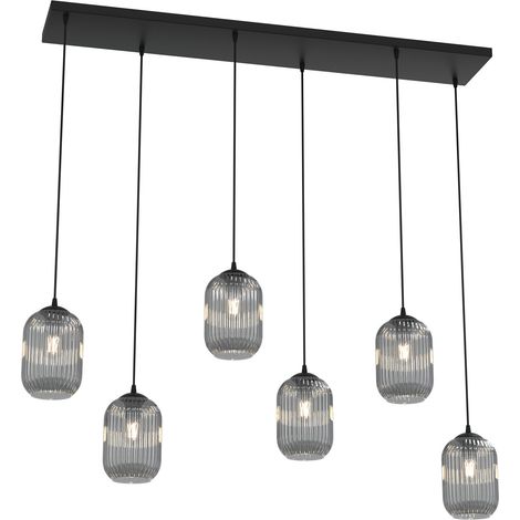 Lampadario 6 Luci Selene In Acciaio Nero E Vetri Plissettati Fumè (1/5)