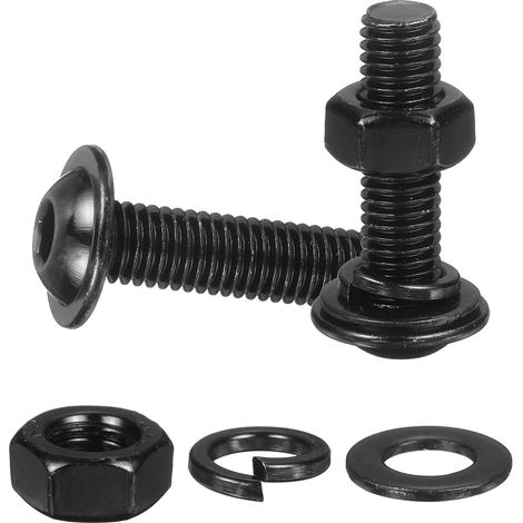 20 Set M8 x 30mm Vis À Tête Bombée À Embout Hexagonal À Collerette, Noir Acier Inoxydable 304 18-8 Vis Hexagonales, Écrous, Rondelles Plates Et Rondelles Frein Pour DIY, Meubles, (1/5)