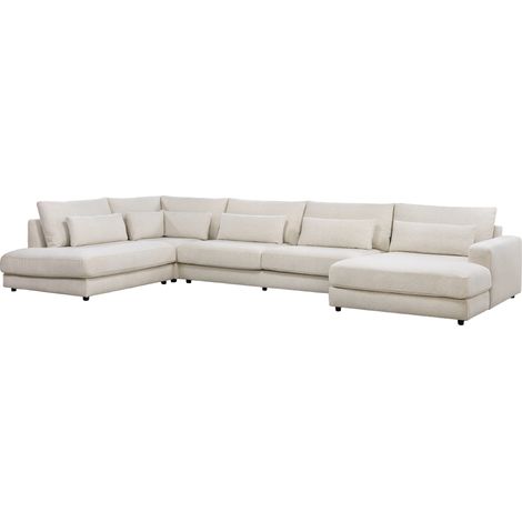 HILONA U - Canapé panoramique tissu beige - Angle droit