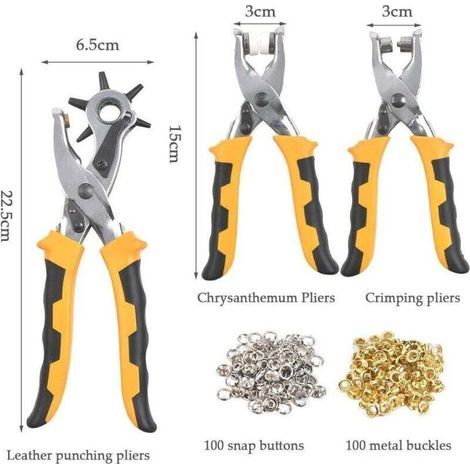 3 Pièces Set Pinces Perforatrice Cuir, Pince à &oeligillets et Pince á Rivets pour Boutons/Oeillets/Rivets (1/4)