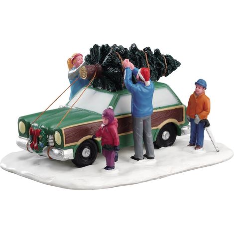 Decorazione "Trasporto dell'albero di Natale" per Villaggio di Natale e presepe, in Resina da h 11 cm (1/4)