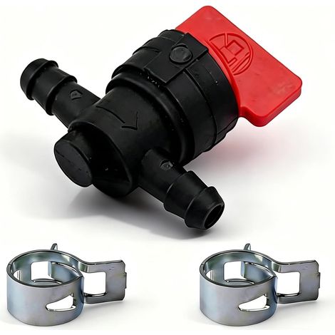 1 Pcs 1/4" Fuel Shut Off Valve with 2 Clamps, Motorcycle Petcock Fuel Tank Tap Valve, Straight Gas Shut Off Valve for Lawn Mowers, Engine Generator, Briggs & Stratton Gas Tank, Pressure Washer (Black) (1/5)