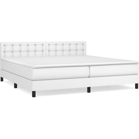 Lit à sommier tapissier avec matelas, Lit adulte pour 2 personnes Assemblage Facile, Blanc 200x200cm Similicuir OIB5206E