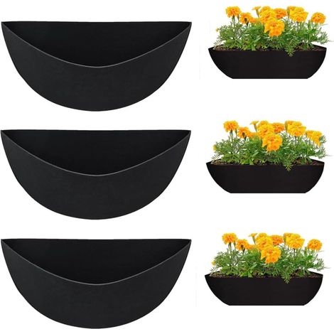 Set mit 3 halbrunden Filz-Blumentöpfeninsätzen, 41 cm, zum Aufhängen an der Wand, für Blumentöpfe, Blumenampeln und Fensterampeln