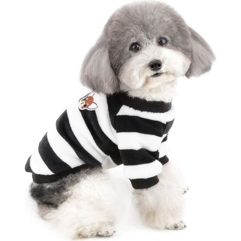 (Taille S) Pull polaire d'hiver pour petits chiens, chaud et rayé