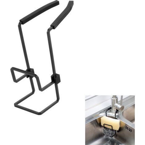 Support Éponge 2-en-1 pour Cuisine, Organiseur d'Évier Sans Trou, Support pour Éponge, Brosse et Vaisselle, Prise d'Évier, Noir