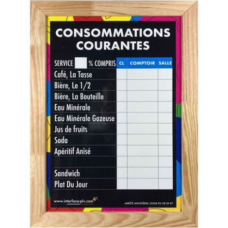 Panneau avec ardoise CONSOMMATIONS COURANTES moderne dimensions 61 x 41 cm (1/5)