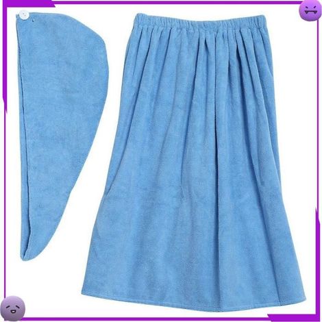 AUCUNE Serviette enveloppante Ensemble de bain Spa doux pour femmes, serviette, peignoir avec parapharmacie pluie Bleu clair (1/5)