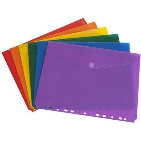 Enveloppe A4 - Polypropylène - Avec Trous D'Archivage - Fermé Velcro - Lot De 6