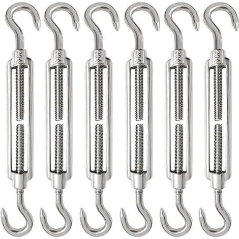 6 Pièces Tendeur Cable M6 Tendeur Cable Inox 304 Réglable Crochet de Ridoir et Crochet pour Tendeur de Fil Cable Acier Corde Crochet Tendeur (1/4)