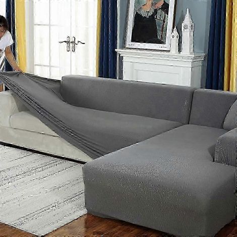 Housse extensible pour canapés 1/2/3/4 places et canapés d'angle, taille universelle élastique, grise (1/5)
