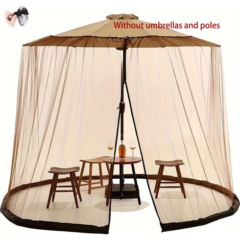 Moustiquaire filet pour parasol et parasol romain de terrasse, protection anti-insectes sans installation jardin, Composition : 300 × 230 cm, Couleur : beige (1/5)