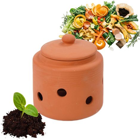 vermicomposteur à enterrer, 1L, Vase à vers pour déchets de Cuisine, Couvercle, Jardin