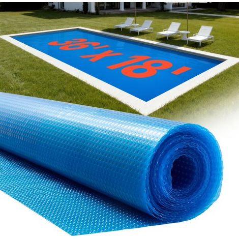 Cubierta Solar para Piscina Rectangular, 10,97 x 5,49 m, con Material de Burbujas y PE, Absorción de Calor Durante el Día, Retención de Calor Durante la Noche, 0,2 mm de Grosor, Color Azul (1/5)