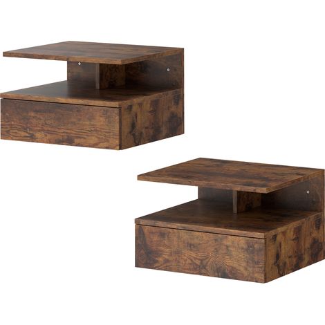 HOMCOM Set di 2 Comodini Sospesi con Cassetto e Mensola Marrone Rustico