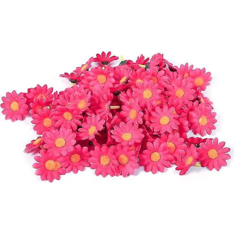 Packung mit 100 künstlichen Stoffblumenköpfen, Gänseblümchenart (rote Rose). (1/4)