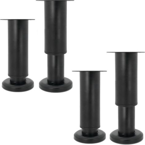 Pieds Meubles Ronds Réglables – Acier Inoxydable Brossé – Lot 4 – Noir – Taille 12-18 cm – Surélevés (1/5)