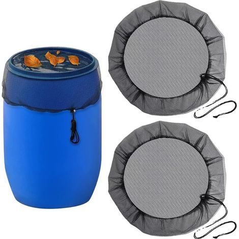 Filet Anti-Moustique pour Récupérateur d'Eau de Pluie 2 Pièces, Couvercle de Tonneau Ajustable, Filet de Protection contre Feuilles et Larves de Moustiques, Filet de Protection 95cm (1/5)