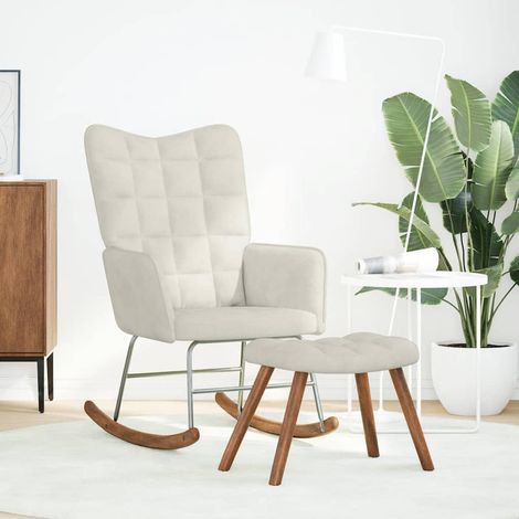 Maison Exclusive - Schaukelstuhl mit Hocker Creme Samt