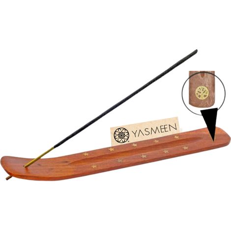 Porta incienso de madera Yasmeen con adornos (1/3)