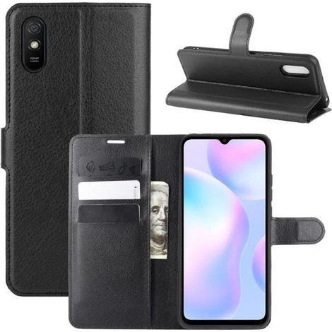 Housse Xiaomi Redmi 9A - Nouveau PU Cuir Portefeuille avec Support Antichoc Etui Coque Xiaomi Redmi 9A (6.53\") - Noir
