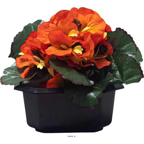 Bac carré fleurs artificielles Pensées Orange pour la Toussaint H 16 cm D 20 cm - couleur: Orange