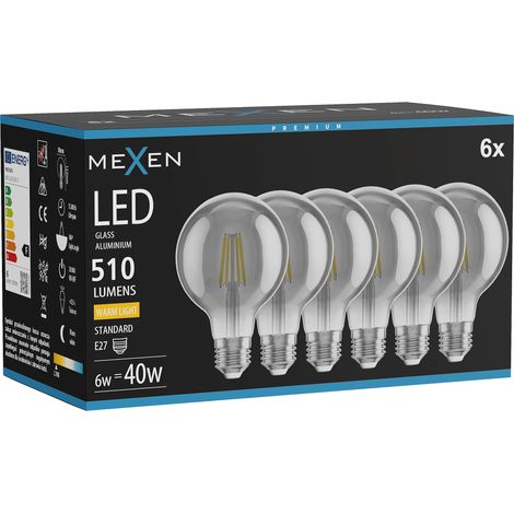Mexen Vintis 6x Ampoule filament LED E27, G80, 6W, Chaude - 2700K, 510 lm, fumée - L155-E27-0627-70x06 (1/5)