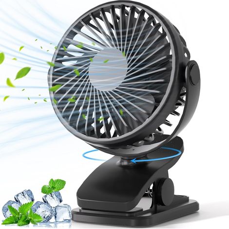 Ventilateur portable à pince, rotation à 360°, mini ventilateur de bureau personnel silencieux, adapté au camping, aux poussettes, à la maison, au bureau