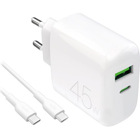 USB-C/USB-A-PD-Wandladegerät mit 45-W-USB-C-Kabel – Weiß (1/3)