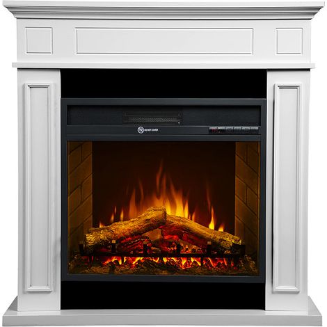 Camino elettrico caminetto da terra JEFFERSON in legno Bianco L 89,5 x H90,5 x P28