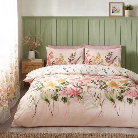 Parure de lit Double réversible avec Housse de Couette et taies d'oreiller Motif Floral Rose (1/5)