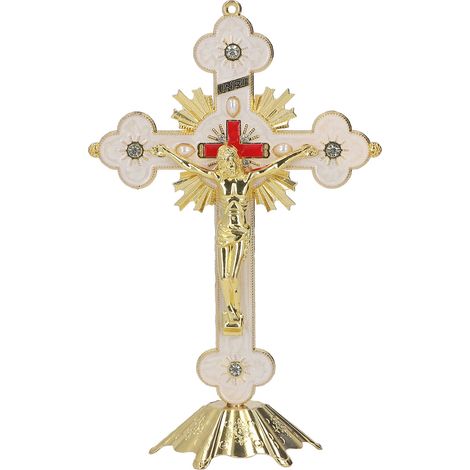 Metall-Emaille-Kreuze, emailliert, rostfrei, gold-weiße Kreuze, Wanddekoration für Esstisch, Kamin oder Tischplatte, Geschenkidee (1/5)