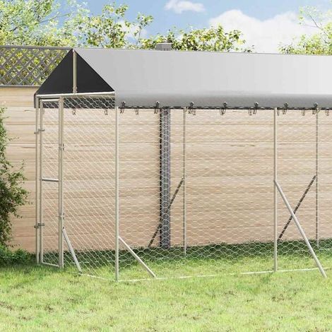 Niche extérieure pour chien, toit argenté, dimensions 2 x 6 x 2,5 mètres