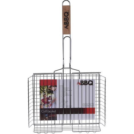 BBQ parrilla doble honda m/madera 23x26x55cm , Parrilla honda 23 x 26 x 55 cmParrilla metálica con asa en maderaPerfecto para asar verdurasMedidas: 23 x 26 x 55 cm.