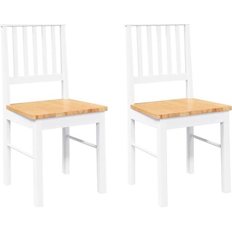 Chaises à manger  Chaise de cuisine 2 pcs blanc bois massif caoutchouc (1/5)