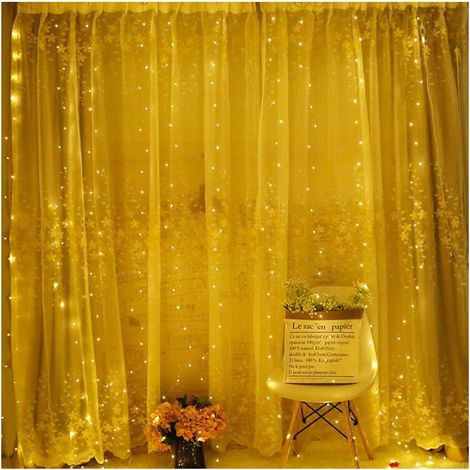 Rideau Lumineux 3X3m, Guirlandes Lumineuses 300LED Rideau Lumières, 8 Modes Scintillants Télécommande, Alimenté USB, pour Rideau de Fenêtre, Mariage, Fête, Noël, Sapin Noel (1/4)