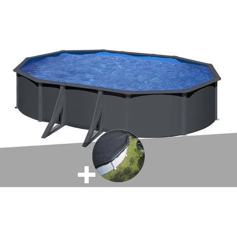 Kit piscine acier gris anthracite Gré Louko ovale 5,27 x 3,27 x 1,22 m + Bâche d'hivernage