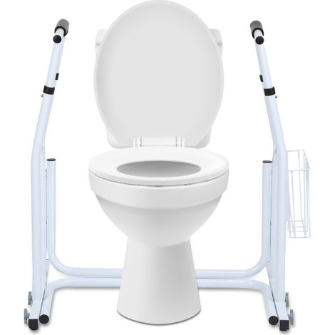 SWANEW Maniglione mobile regolabile in altezza Supporto per toilette antiscivolo con cestino portaoggetti (1/5)