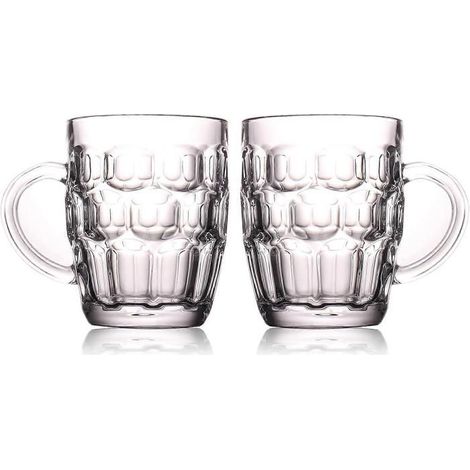Lot de 2 chopes à bière de 50 cl (1 pinte) à anses en verre épais, style pub britannique, avec anse. (1/5)
