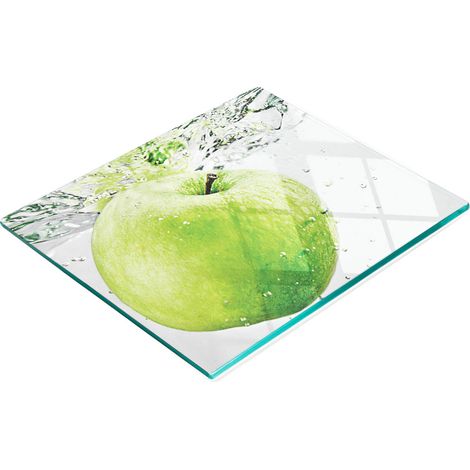 Tagliere da cucina decorativo multifunzionale in vetro con motivo mela e acqua, 60x52 cm (1/5)