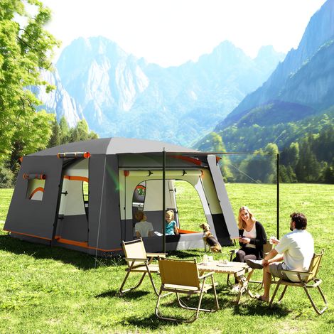 Tente camping 4 à 6 personnes 2 chambres véranda imperméable UPF 30 sac transport - Couleur: Gris