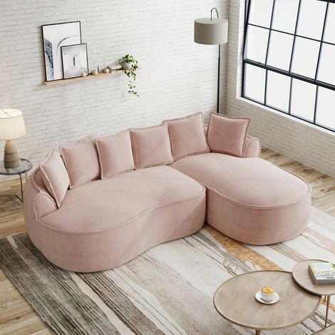 Canapé modulaire en L sans cadre, canapé cloud confortable en chenille avec assise profonde, canapé chaise longue moderne, extra grand, incluant coussins, idéal pour salon, Rose